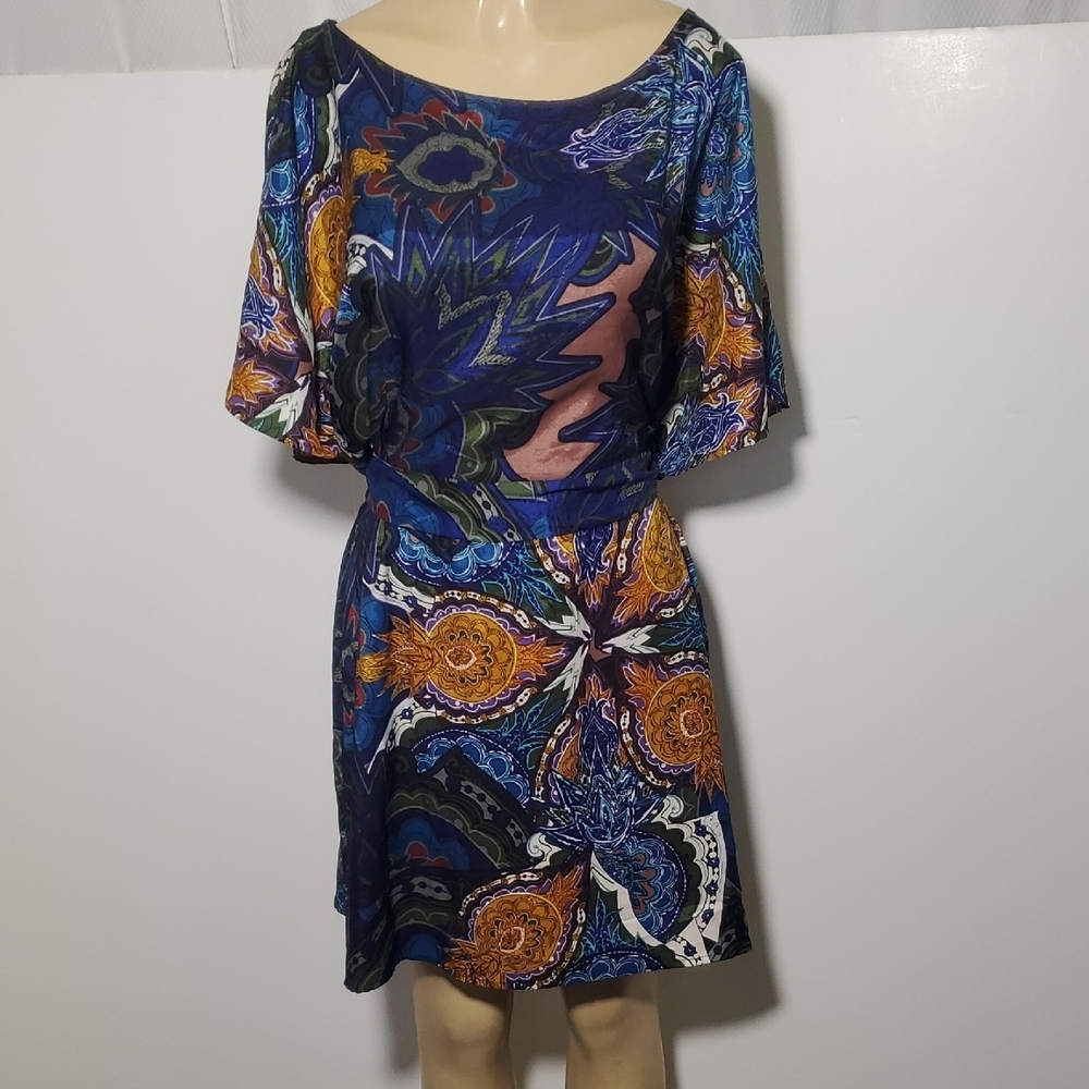 NWT Vertigo Paris Women's Navy Paisley Print Short Sleeve Dress Size XL